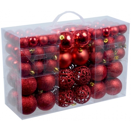 2x stuks kerstballen pakket met 100 rode voordelige kerstballen