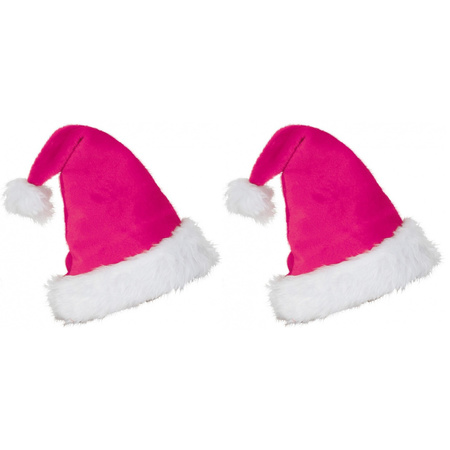 2x pieces plush pink Christmas hats for adults