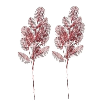 2x pieces red glitter ferns artificial flowers/branch 64 cm