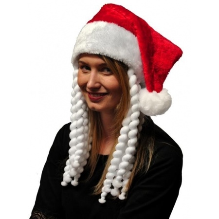 2x pieces red christmas hats with braids for adults