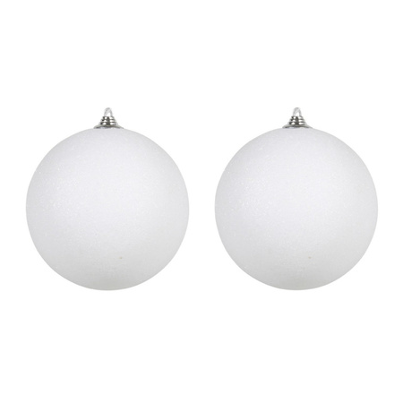 2x Witte grote decoratie kerstballen met glitter kunststof 25 cm