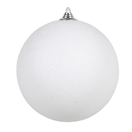 2x Witte grote decoratie kerstballen met glitter kunststof 25 cm