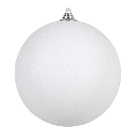2x Large white glitter bauble 13,5 cm