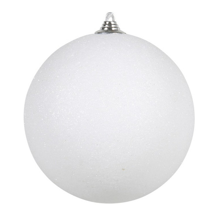 2x Large white glitter Christmas bauble 18 cm