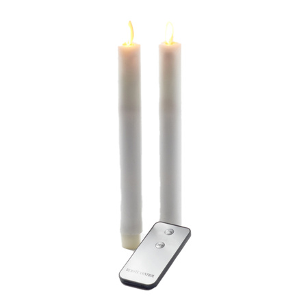2x White LED diner candles remote controlled 24 cm