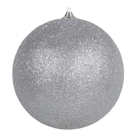 2x Zilveren grote kerstballen met glitter kunststof 13,5 cm