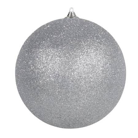 2x Large silver glitter Christmas bauble 18 cm