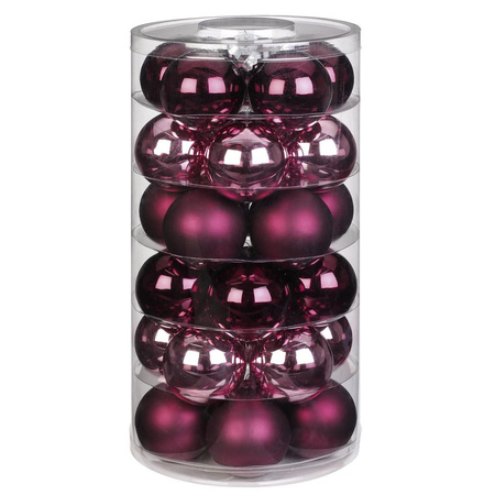 42x Berry Kiss mix pink/red glass christmas baubles shiny and matt