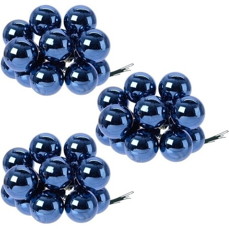 30x Dark blue glass mini baubles on wires 2 cm shiny