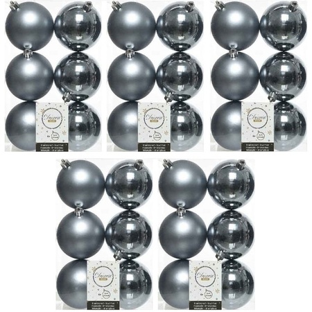 30x Kunststof kerstballen glanzend/mat grijsblauw 8 cm kerstboom versiering/decoratie
