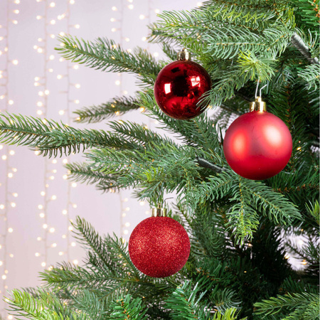 30x Kunststof kerstballen mix kerst rood 6 cm kerstboom versiering/decoratie