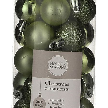 30x pcs plastic mini christmas baubles dark green 3 cm