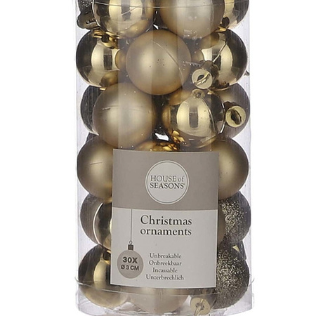 30x Plastic mini christmas baubles gold 3 cm 