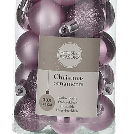 30x pcs plastic mini christmas baubles lilac purple 3 cm