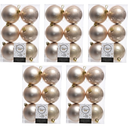 30x Kunststof kerstballen glanzend/mat licht parel/champagne 8 cm kerstboom versiering/decoratie