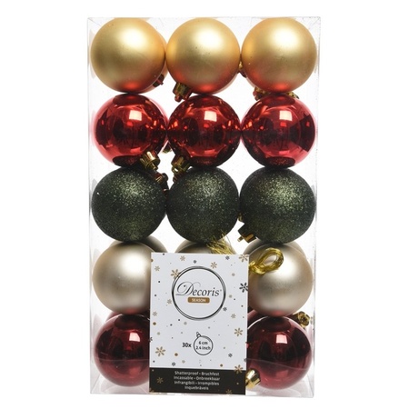 Rood/goud/groene kerstballen set 6 cm