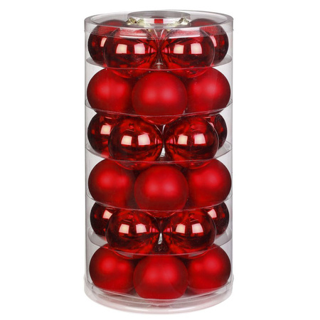 30x stuks glazen kerstballen rood 6 cm glans en mat