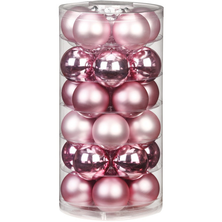 30x stuks glazen kerstballen roze 6 cm glans en mat