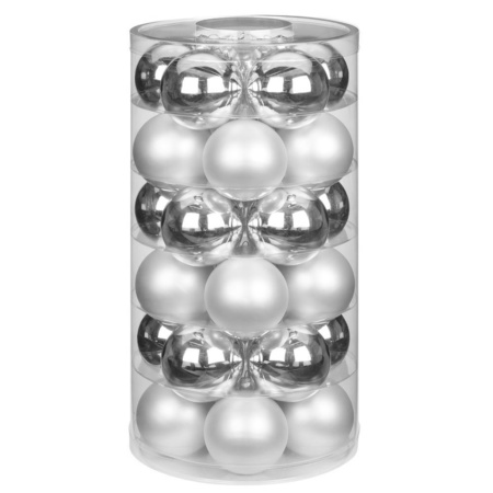 72x stuks glazen kerstballen elegant zilver mix 4, 6 en 8 cm glans en mat