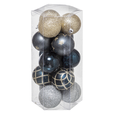 30x stuks kerstballen mix goud/blauw/zilver gedecoreerd kunststof 5 cm