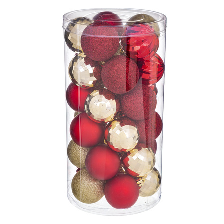 30x stuks kerstballen mix rood/champagne glans en mat kunststof 6 cm