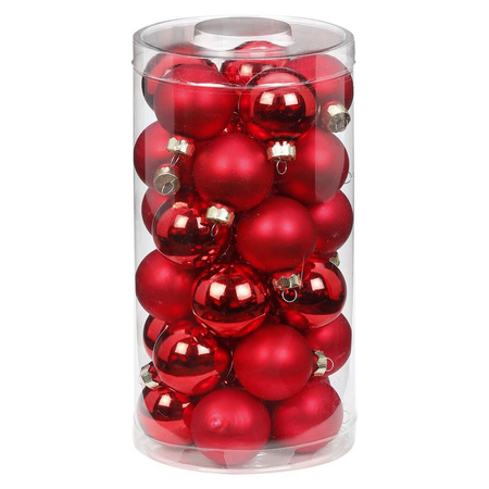 30x pcs small glass christmas baubles red mix 4 cm matte and shiny