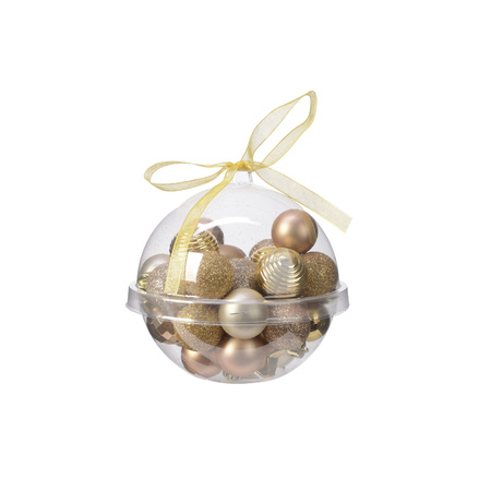 30x stuks kleine kunststof kerstballen bruin/goud/champagne 3 cm