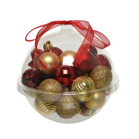 30x stuks kleine kunststof kerstballen rood/donkerrood/goud 3 cm