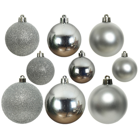 30x stuks kunststof kerstballen 4, 5 en 6 cm zilver mat/glans/glitter