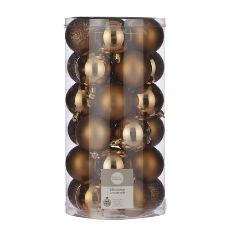 30x stuks kunststof kerstballen licht koper 6 cm inclusief kerstbalhaakjes