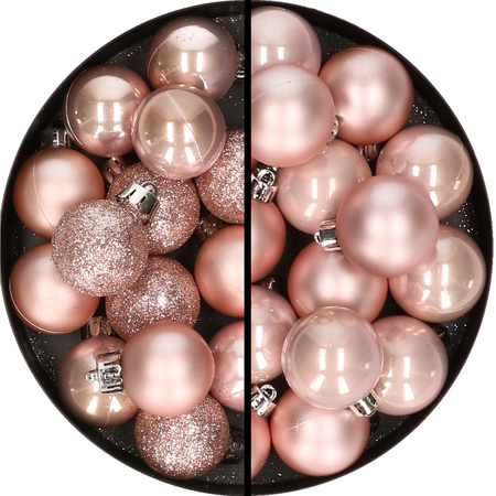 30x stuks kunststof kerstballen lichtroze 3 en 4 cm