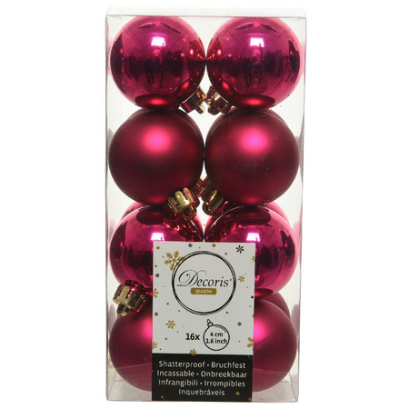32x Kunststof kerstballen glanzend/mat bessen roze 4 cm kerstboom versiering/decoratie
