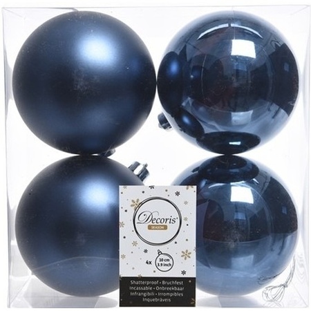 32x Kunststof kerstballen glanzend/mat donkerblauw 10 cm kerstboom versiering/decoratie