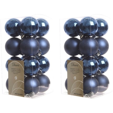 32x Kunststof kerstballen glanzend/mat donkerblauw 4 cm kerstboom versiering/decoratie