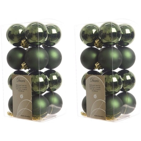 32x Kunststof kerstballen glanzend/mat donkergroen 4 cm kerstboom versiering/decoratie