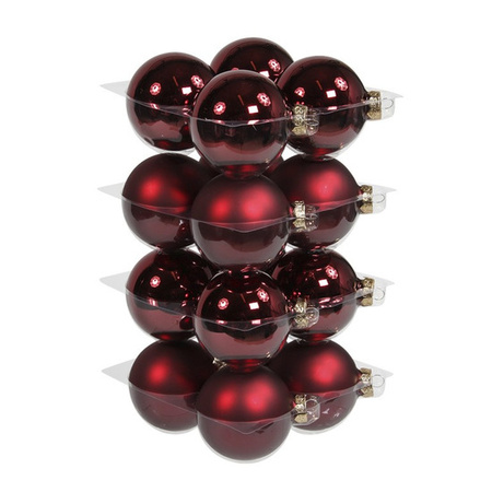 32x Dark Red glass Christmas baubles 8 cm 