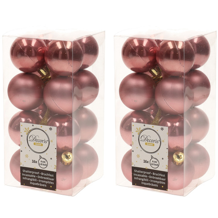 32x Kunststof kerstballen glanzend/mat oud roze 4 cm kerstboom versiering/decoratie