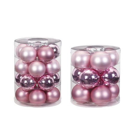 32x stuks glazen kerstballen roze 6 en 8 cm glans en mat