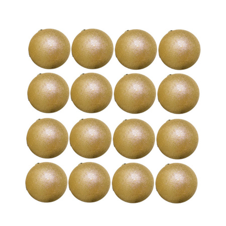 32x pieces christmas baubles glitters gold plastic 5 cm