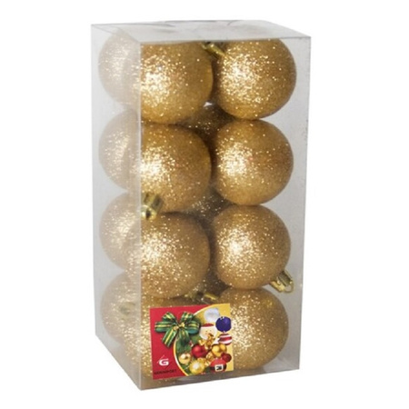 32x stuks kerstballen goud glitters kunststof 5 cm