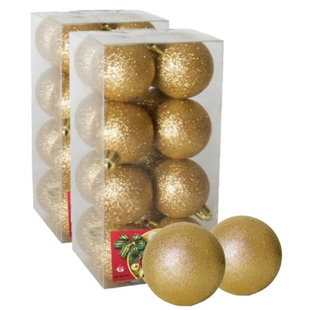 32x stuks kerstballen goud glitters kunststof 5 cm