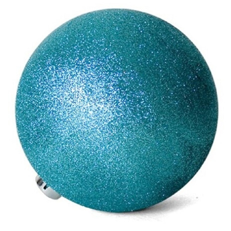 32x stuks kerstballen ijsblauw glitters kunststof 5 cm