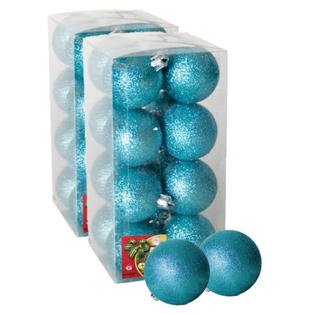 32x pieces christmas baubles glitters iceblue plastic 5 cm