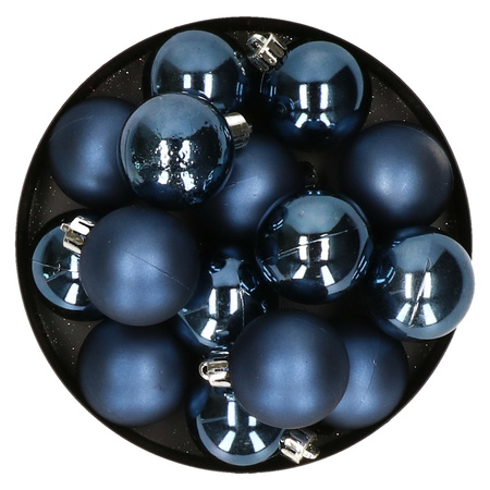 32x pcs plastic christmas baubles dark blue 4 cm
