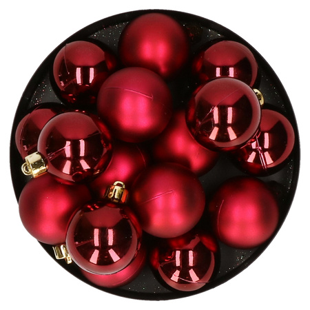 32x stuks kunststof kerstballen donkerrood 4 cm
