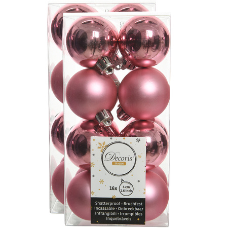 32x stuks kunststof kerstballen lippenstift roze 4 cm glans/mat