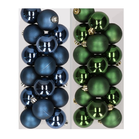 32x stuks kunststof kerstballen mix van donkerblauw en donkergroen 4 cm