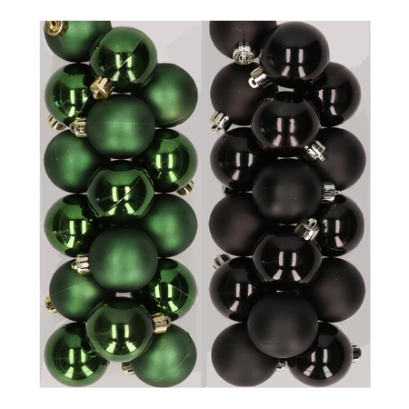 32x Christmas baubles mix dark green and black 4 cm plastic matte/shiny