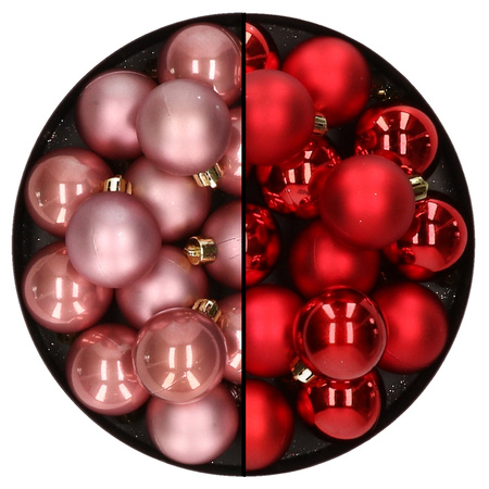 32x Christmas baubles mix dusty pink and red 4 cm plastic matte/shiny