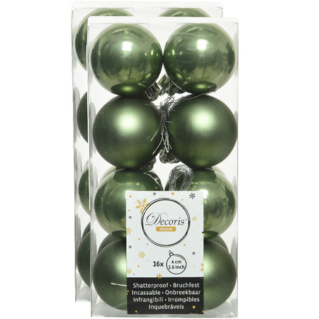 32x stuks kunststof kerstballen mos groen 4 cm glans/mat